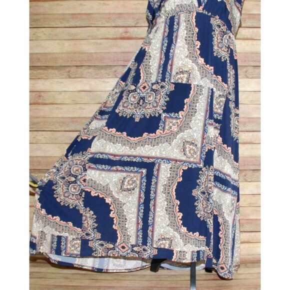 Cato Ladies Blue Patterned Maxi Dress Size XL V-Neck Sleeveless Stretch Long - Picture 3 of 9